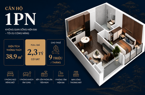 Full giá 2,3 tỷ căn 1PN tầng trung chính chủ cần bán lại